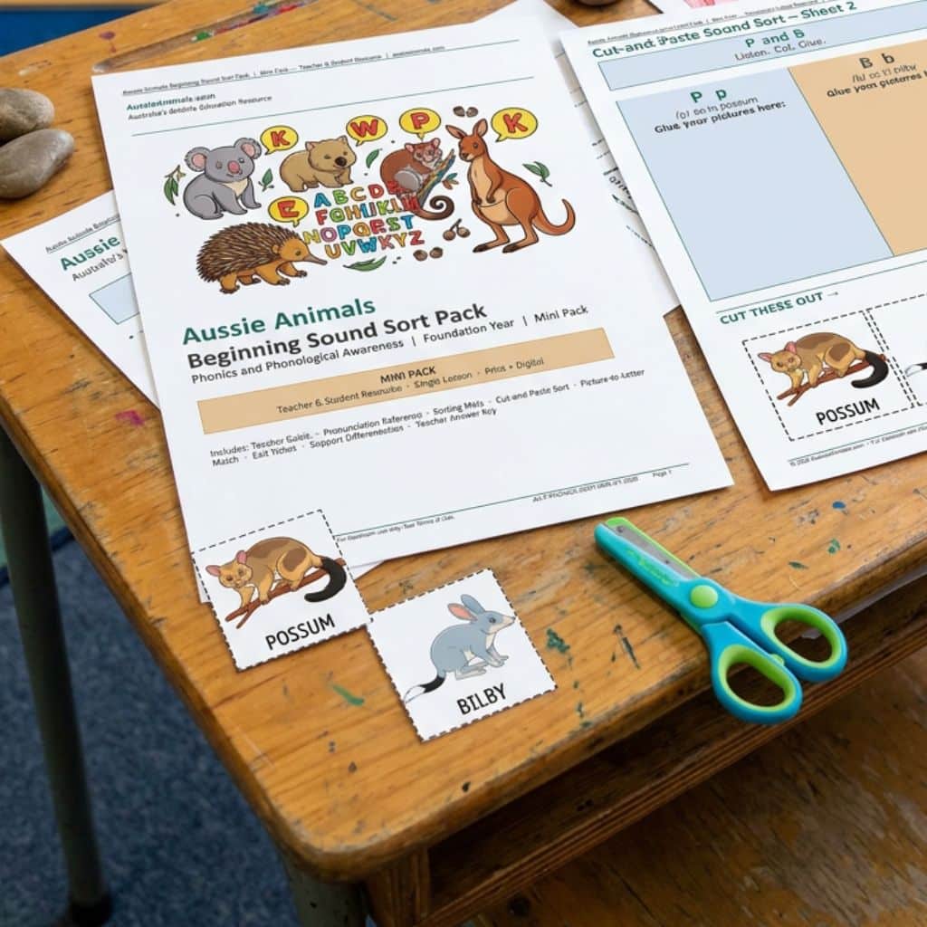 Aussie Animals Beginning Sound Sort Pack — Foundation English
